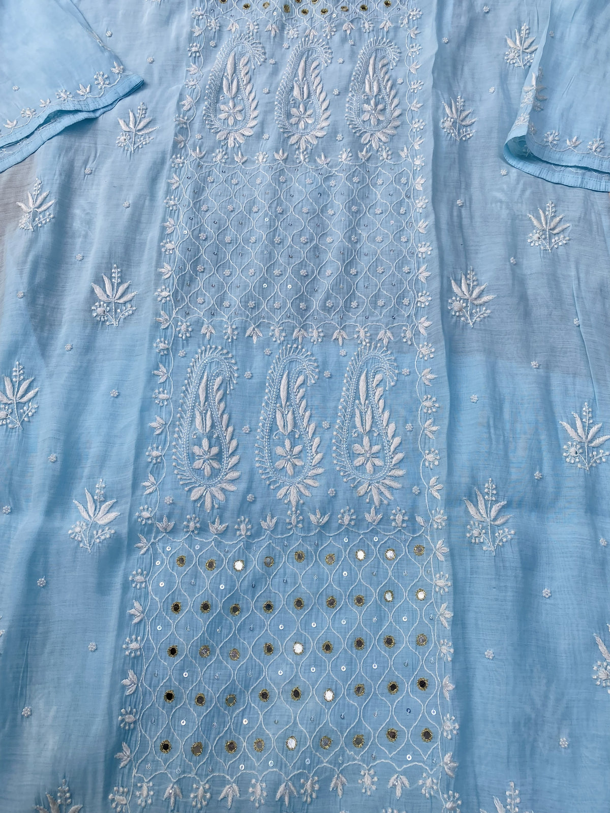 Famous Chikankari Mul Chanderi Chikankari Semi-Stitched Suit Set