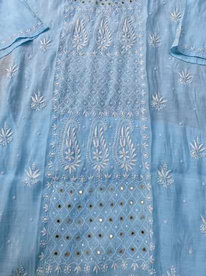 Famous Chikankari Mul Chanderi Chikankari Semi-Stitched Suit Set