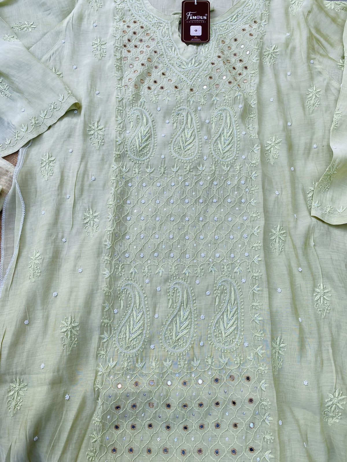 Famous Chikankari Mul Chanderi Chikankari Semi-Stitched Suit Set