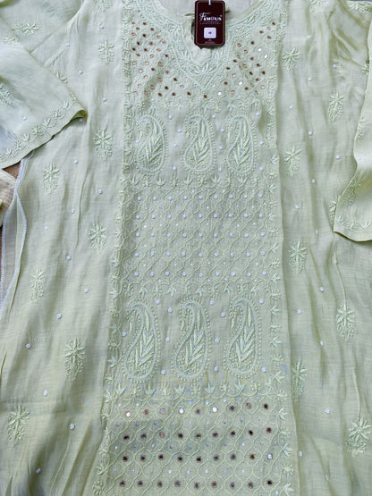 Famous Chikankari Mul Chanderi Chikankari Semi-Stitched Suit Set