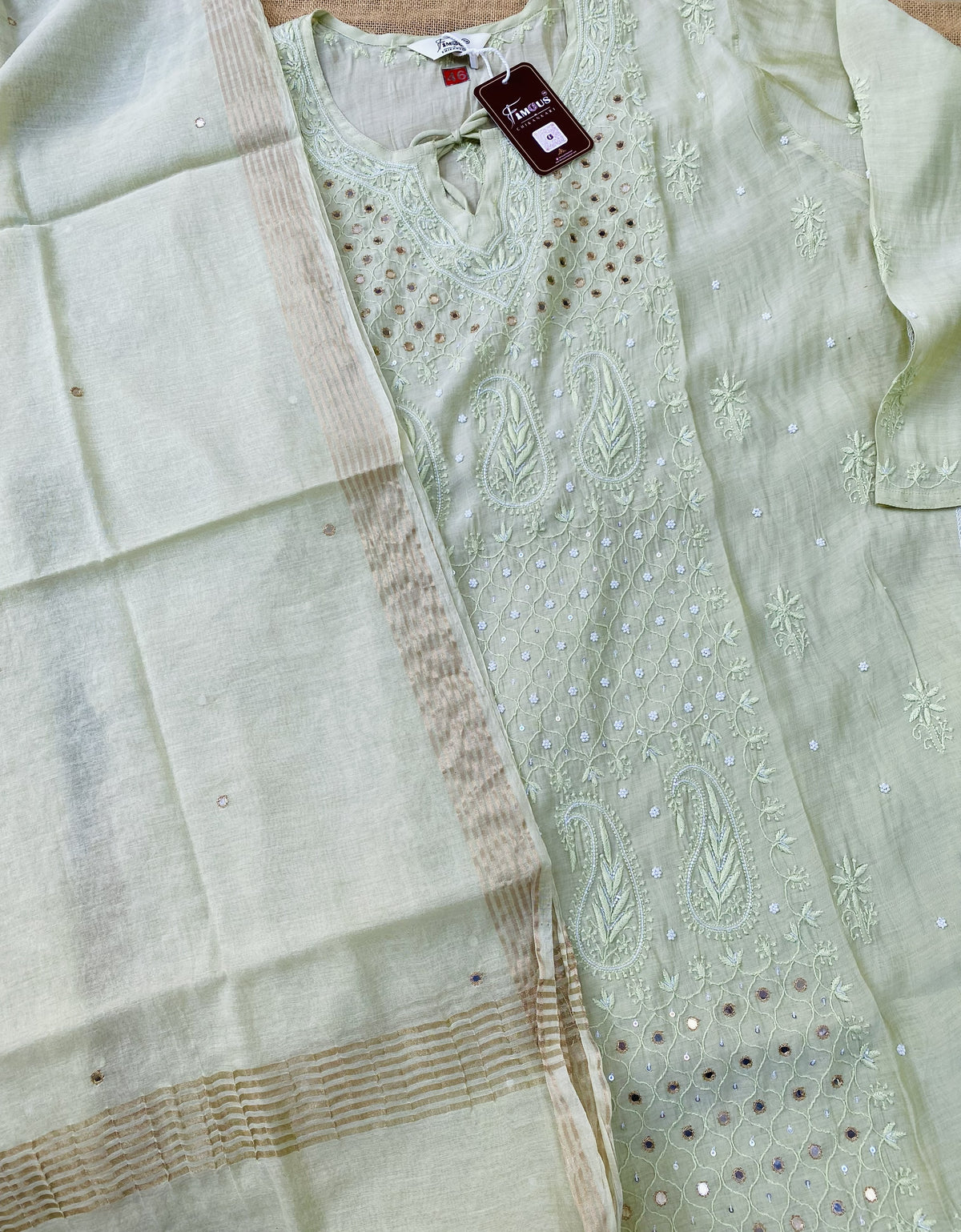 Famous Chikankari Mul Chanderi Chikankari Semi-Stitched Suit Set