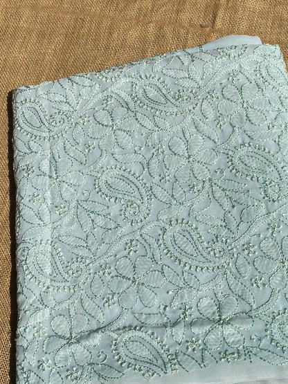 Light Mint Green Chikankari Resham Jaalwork Kurta Unstitched - Famous Chikankari