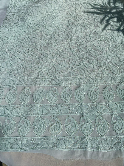 Light Mint Green Chikankari Resham Jaalwork Kurta Unstitched - Famous Chikankari