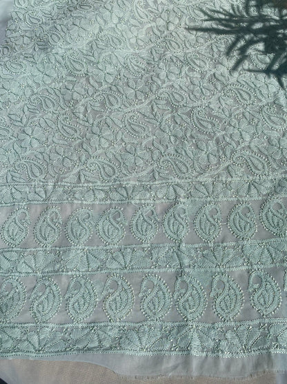Light Mint Green Chikankari Resham Jaalwork Kurta Unstitched - Famous Chikankari