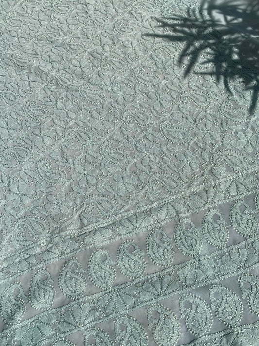 Light Mint Green Chikankari Resham Jaalwork Kurta Unstitched