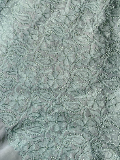 Light Mint Green Chikankari Resham Jaalwork Kurta Unstitched - Famous Chikankari