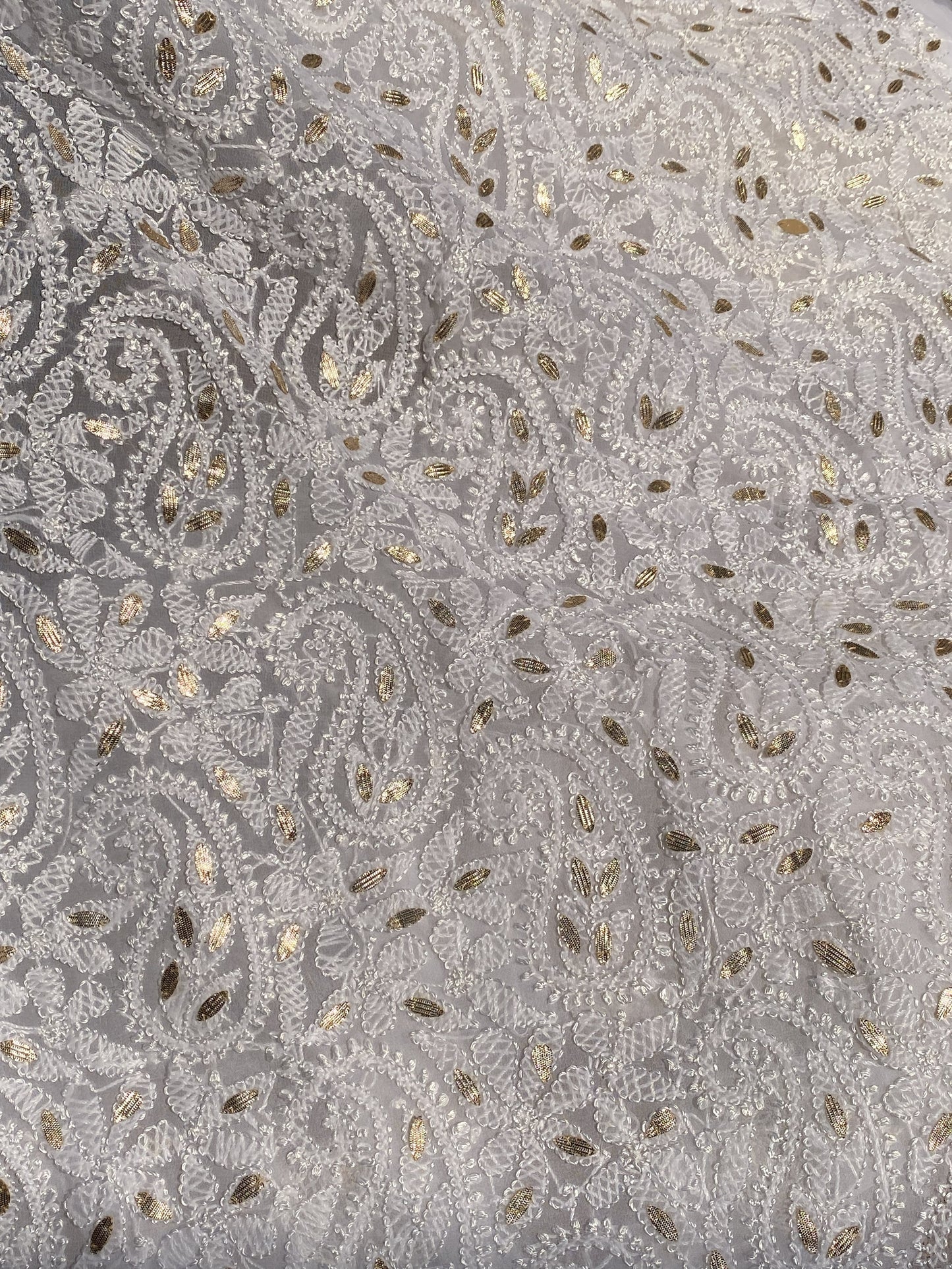 Off-White Faux Georgette Chikankari Unstitched Kurta