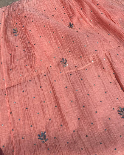 Roohani Peach Handcrafted Mukaish Gown Set - Semi Stiched - Famous Chikankari