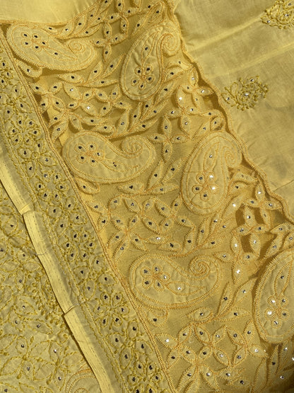 Naaz Chikankari Netpatch Unstitched Kurta - Famous Chikankari