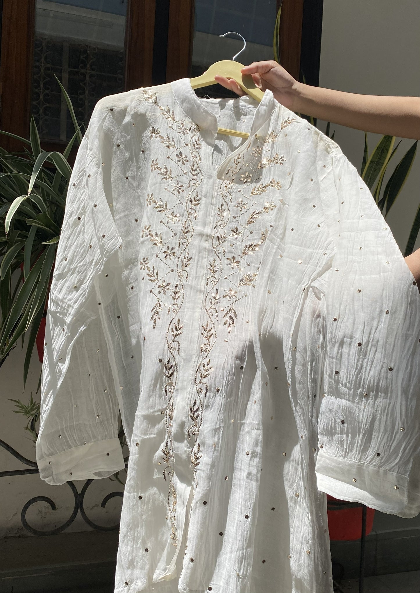 Roohani White Mukaish Semi Stiched Coord Set