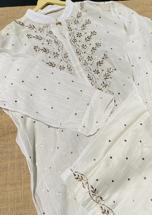 Roohani White Mukaish Semi Stiched Coord Set