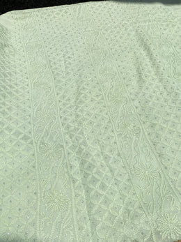 Roshan-e-Noor Mint Green Chikankari Unstitched Set - Famous Chikankari