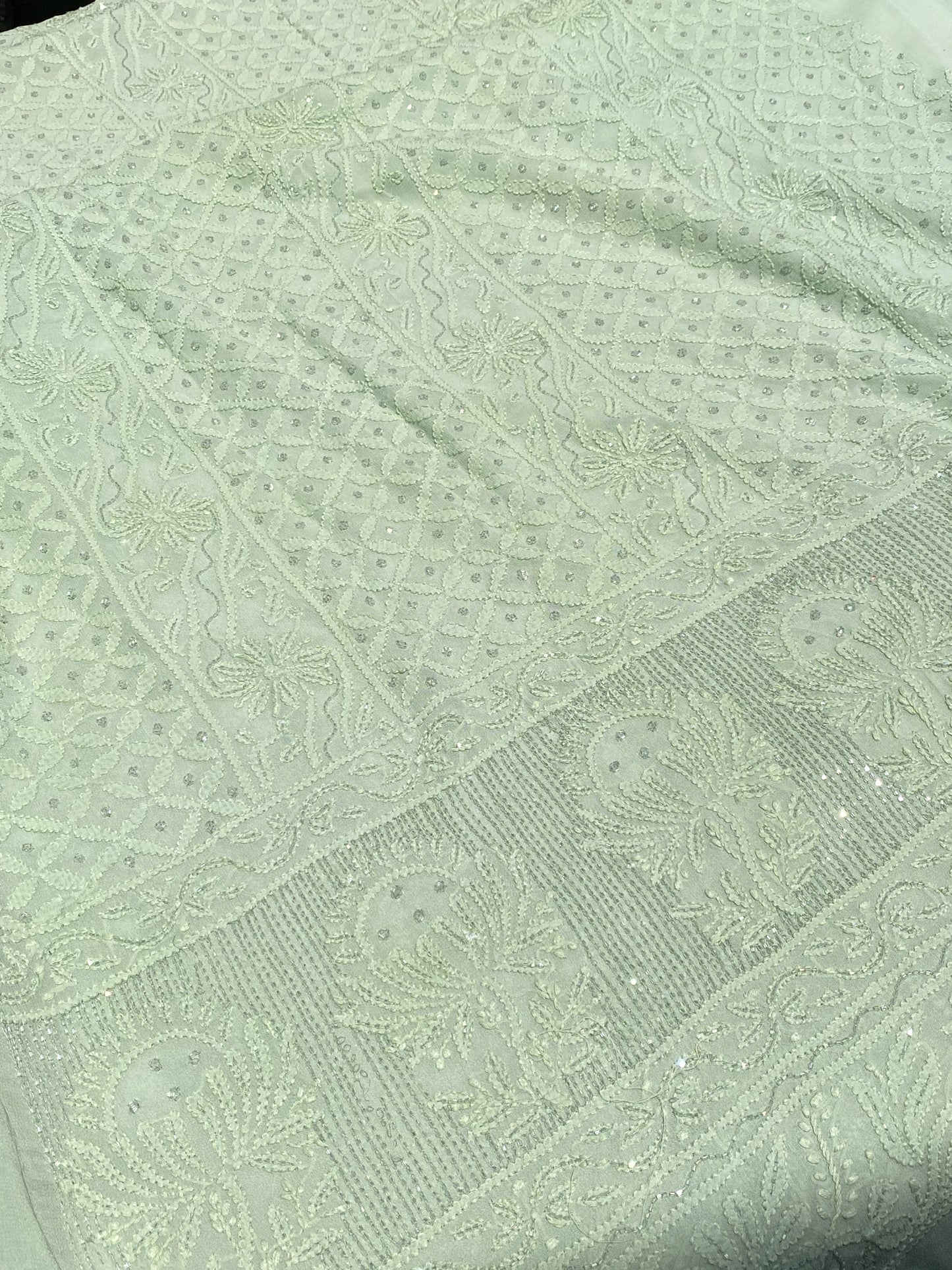 Roshan-e-Noor Mint Green Chikankari Unstitched Set