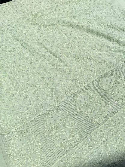 Roshan-e-Noor Mint Green Chikankari Unstitched Set - Famous Chikankari
