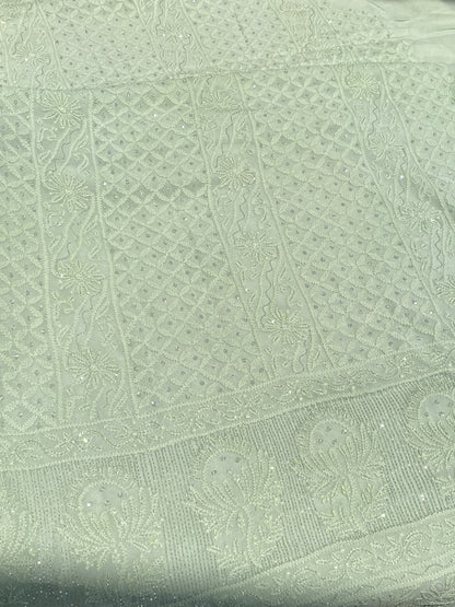 Roshan-e-Noor Mint Green Chikankari Unstitched Set - Famous Chikankari
