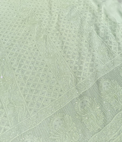 Roshan-e-Noor Mint Green Chikankari Unstitched Set - Famous Chikankari