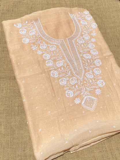 Noor-e-mulmul Peach Unstitched Chikankari Set - Famous Chikankari
