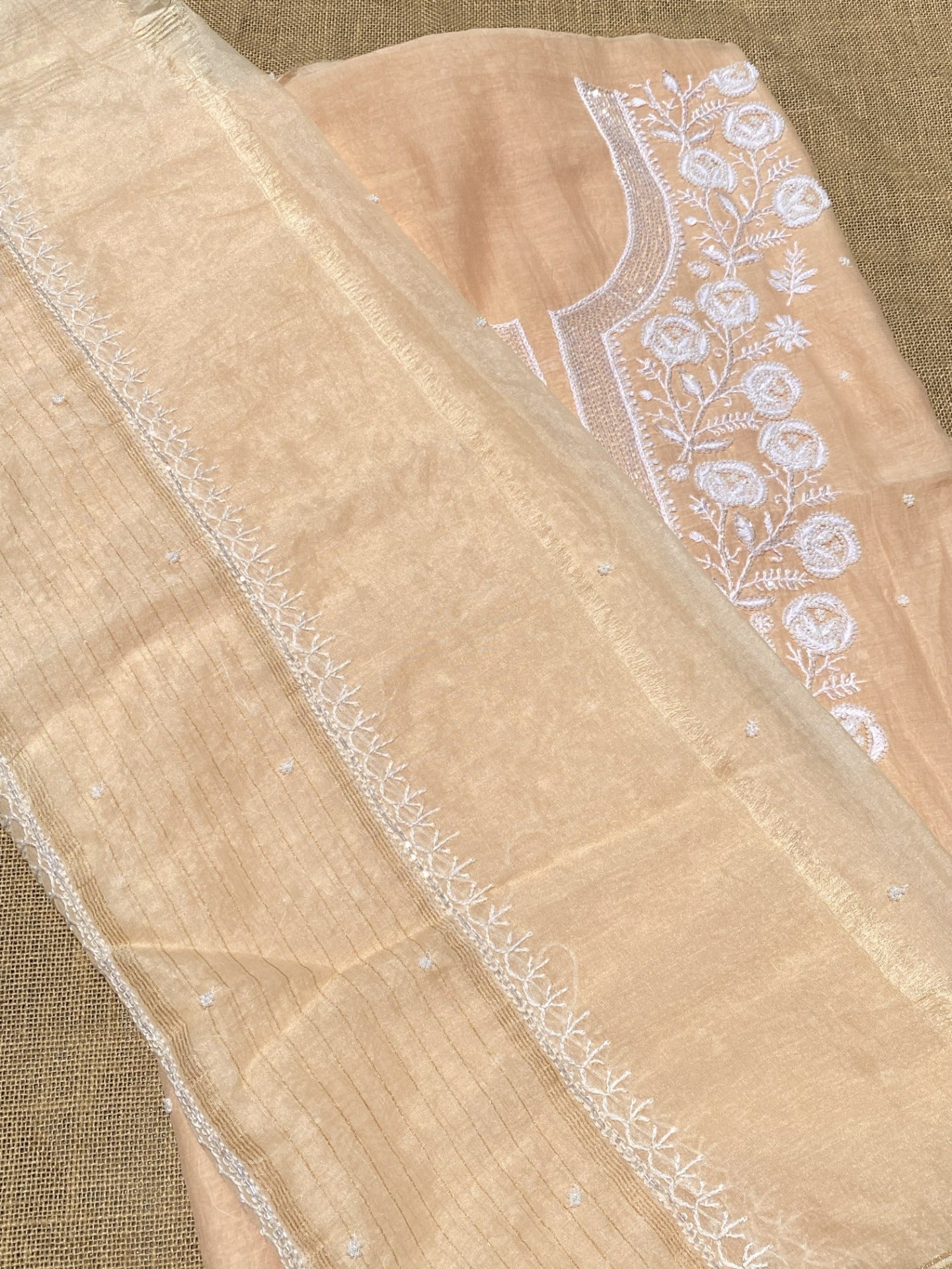 Noor-e-mulmul Peach Unstitched Chikankari Set