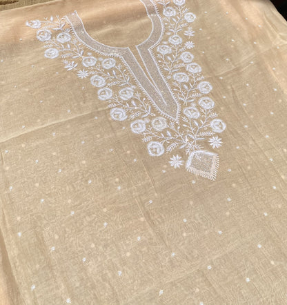 Noor-e-mulmul Peach Unstitched Chikankari Set - Famous Chikankari