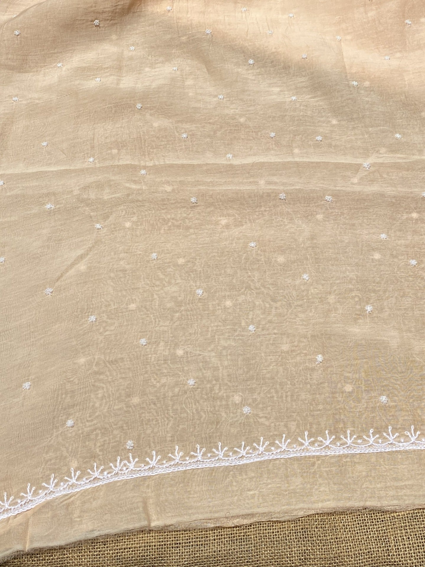 Noor-e-mulmul Peach Unstitched Chikankari Set
