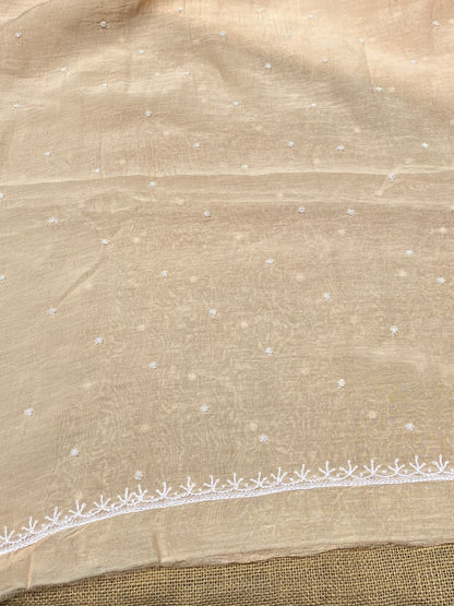 Noor-e-mulmul Peach Unstitched Chikankari Set - Famous Chikankari