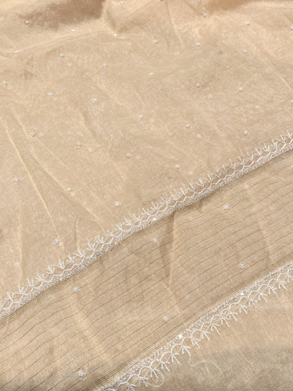 Noor-e-mulmul Peach Unstitched Chikankari Set - Famous Chikankari