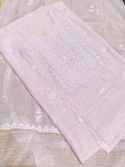 Noor-e-mulmul Pale Mauve Unstitched Chikankari Set - Famous Chikankari