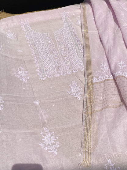 Noor-e-mulmul Pale Mauve Unstitched Chikankari Set - Famous Chikankari