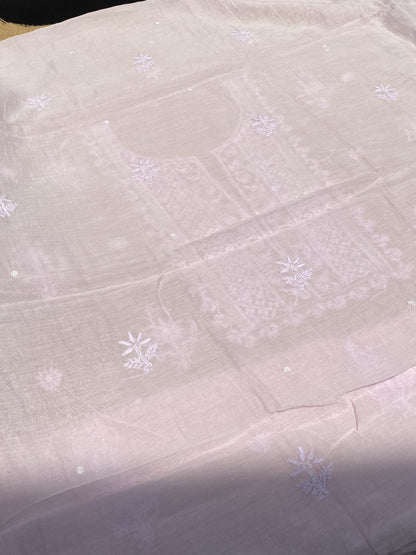 Noor-e-mulmul Pale Mauve Unstitched Chikankari Set - Famous Chikankari