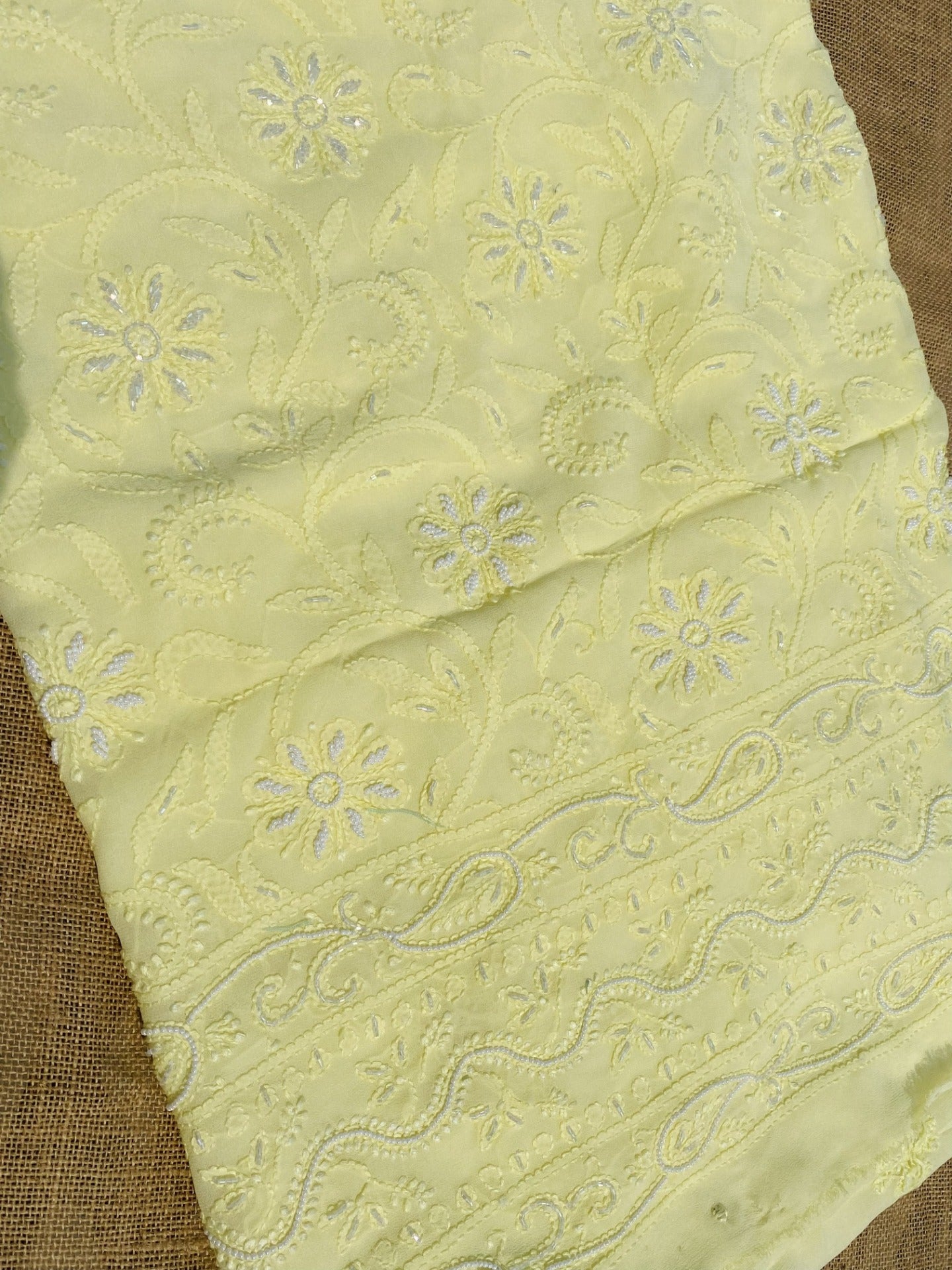 Lemon Chikankari Pure Viscose Unstiched Kurta Dupatta