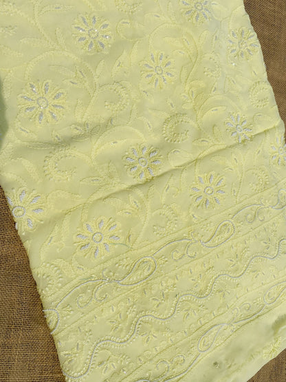 Lemon Chikankari Pure Viscose Unstiched Kurta Dupatta - Famous Chikankari