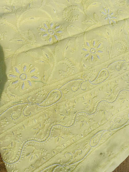 Lemon Chikankari Pure Viscose Unstiched Kurta Dupatta - Famous Chikankari