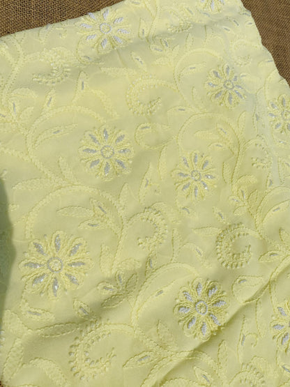 Lemon Chikankari Pure Viscose Unstiched Kurta Dupatta - Famous Chikankari