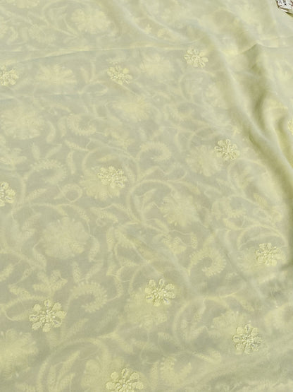 Lemon Chikankari Pure Viscose Unstiched Kurta Dupatta - Famous Chikankari