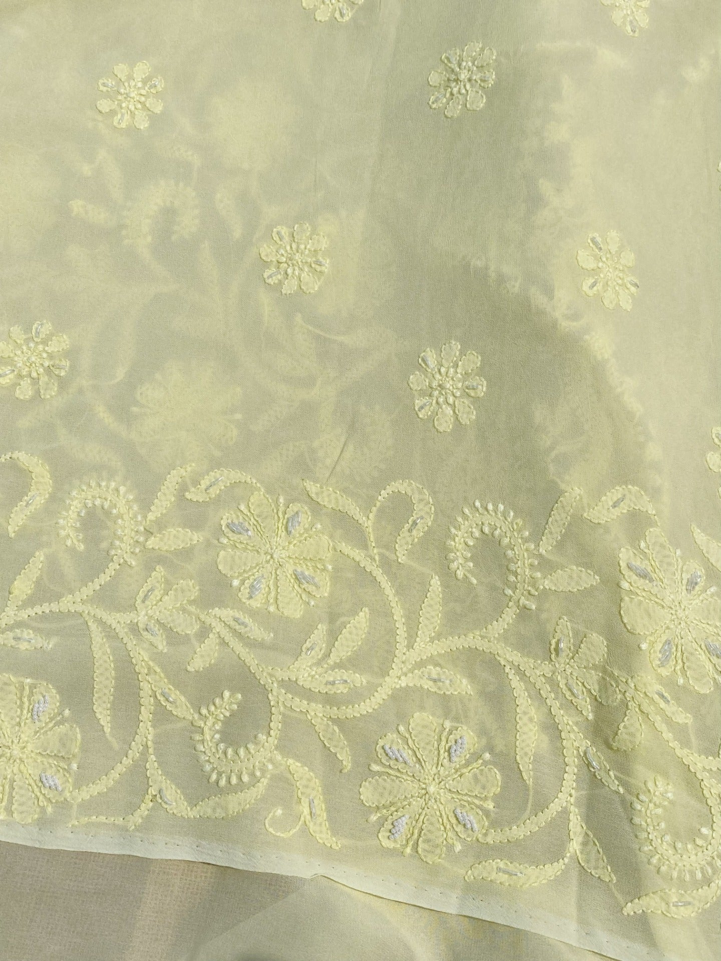 Lemon Chikankari Pure Viscose Unstiched Kurta Dupatta