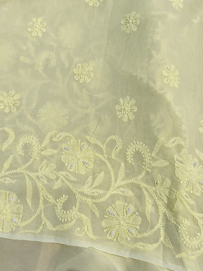 Lemon Chikankari Pure Viscose Unstiched Kurta Dupatta - Famous Chikankari