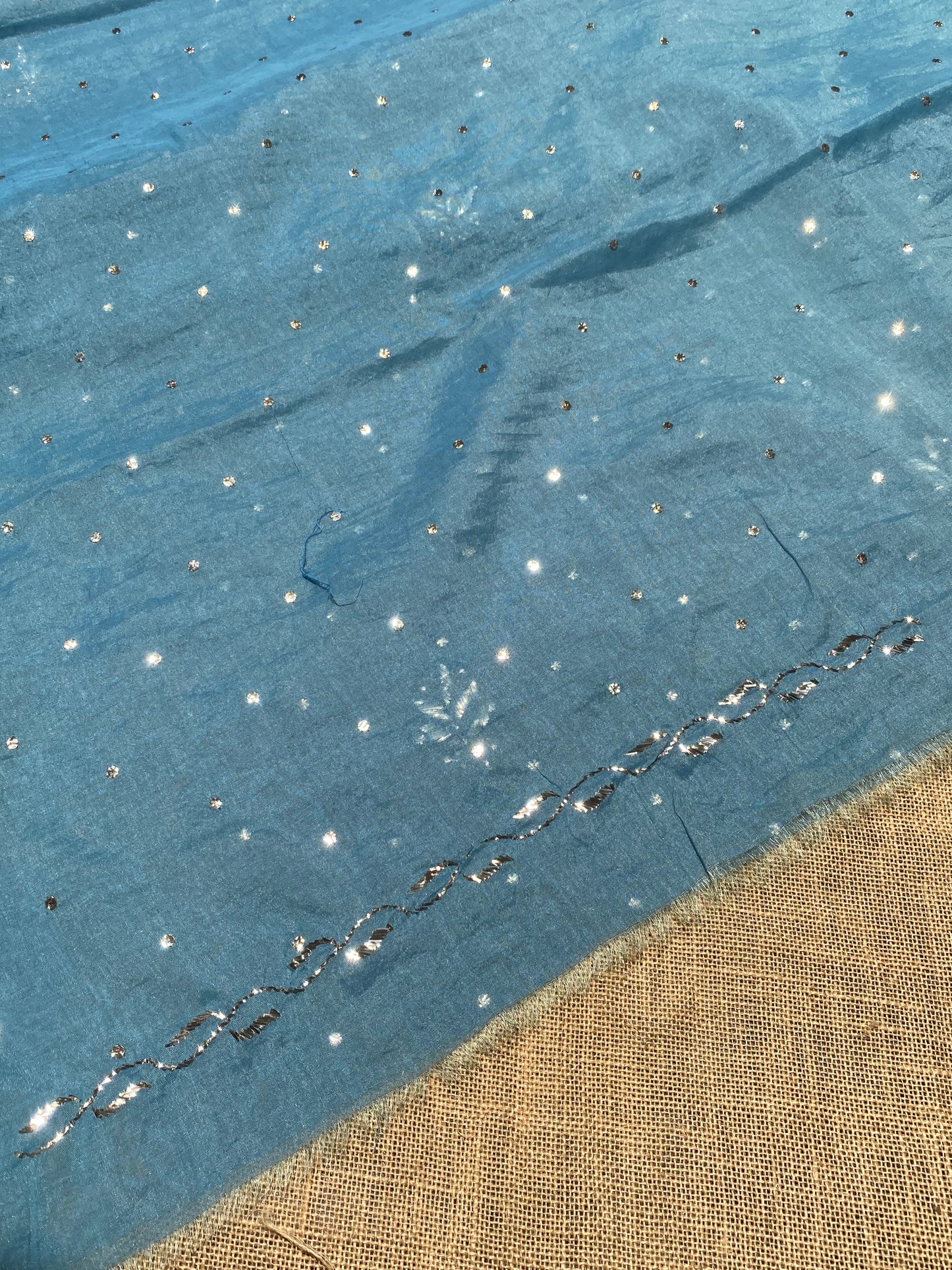 Roohani –  Teal Blue Handcrafted Unstitched Mukaish Kurta Dupatta Set