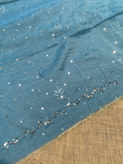 Roohani –  Teal Blue Handcrafted Unstitched Mukaish Kurta Dupatta Set - Famous Chikankari