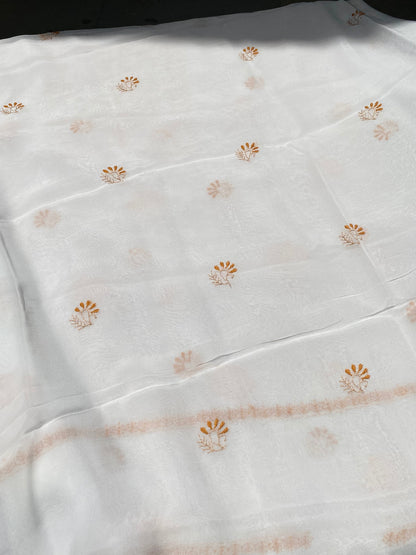 Noor-e-Rang Chikankari Unstiched Kurta Dupatta Set-Rustic Orange - Famous Chikankari