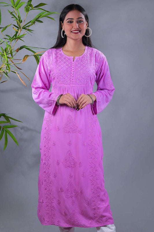 Maham Chikankari Soft Modal Straight Long Kurta