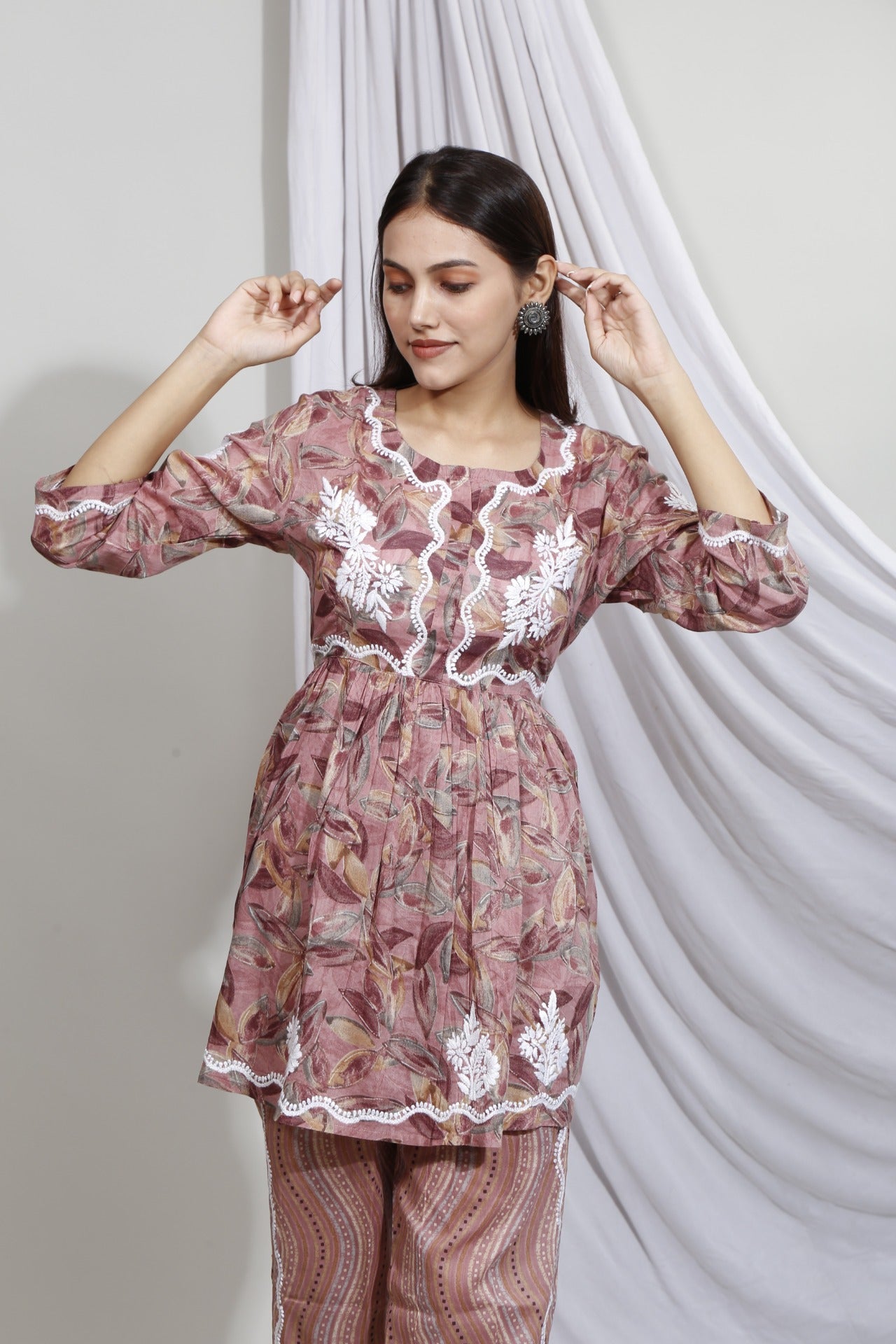 Mulprint Chikankari Coord Set(Brown)
