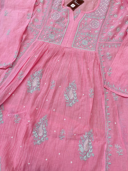Rahat Mul Chikankari Semi-Stitched Gown With Dupatta