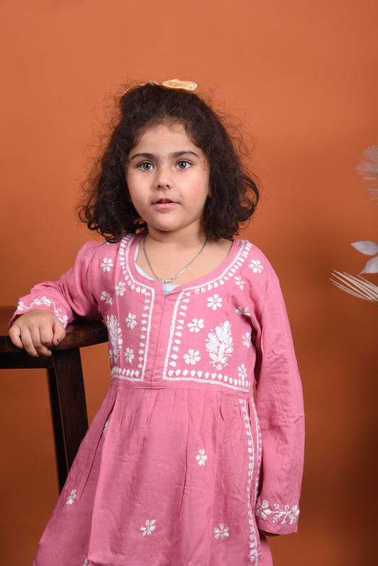 naira style chikankari kurti plazo suit for kids in soft reyon fabric