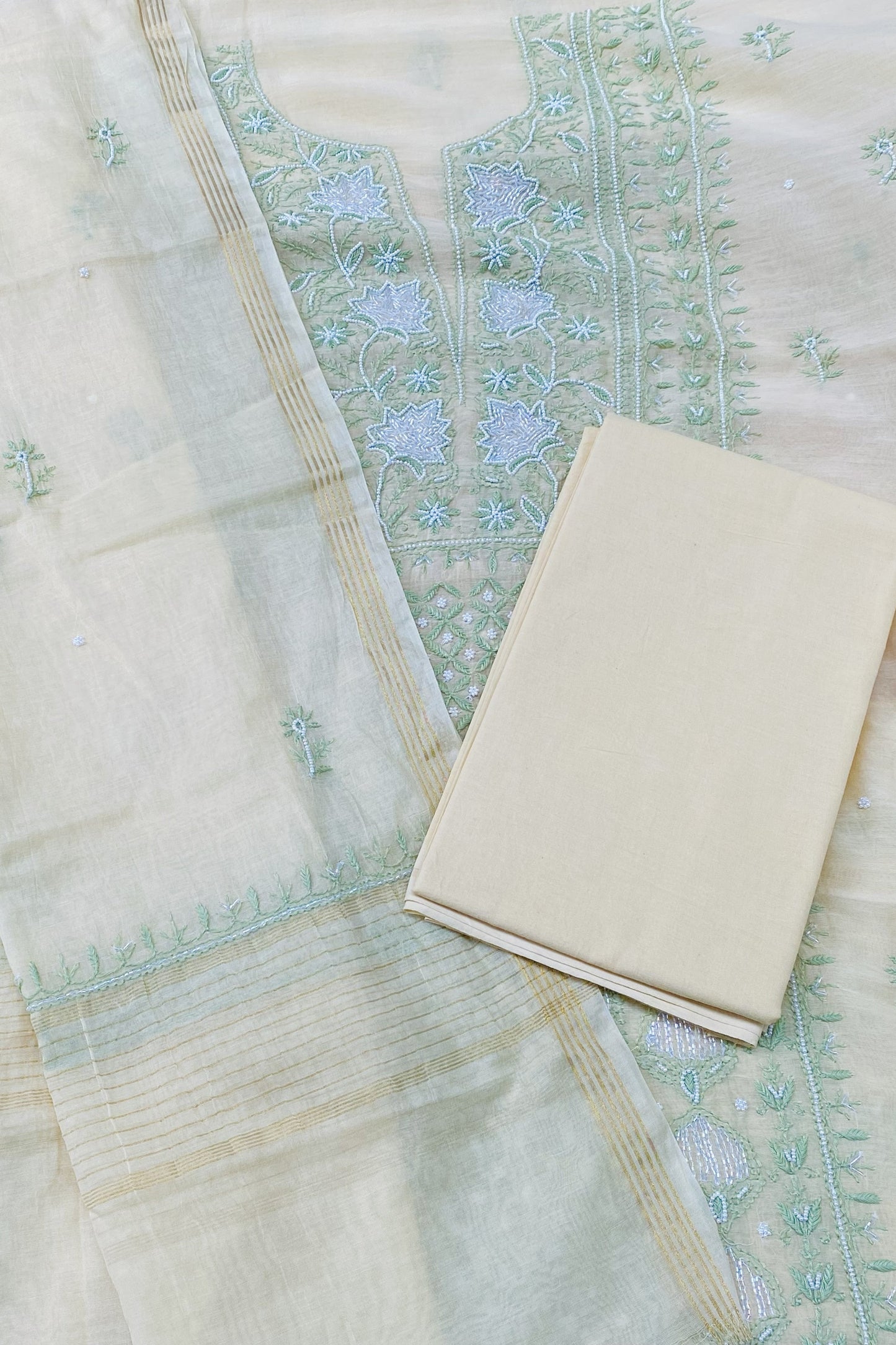Noor-e-Bahar – Pastel Yellow Mul Chanderi Chikankari Suit