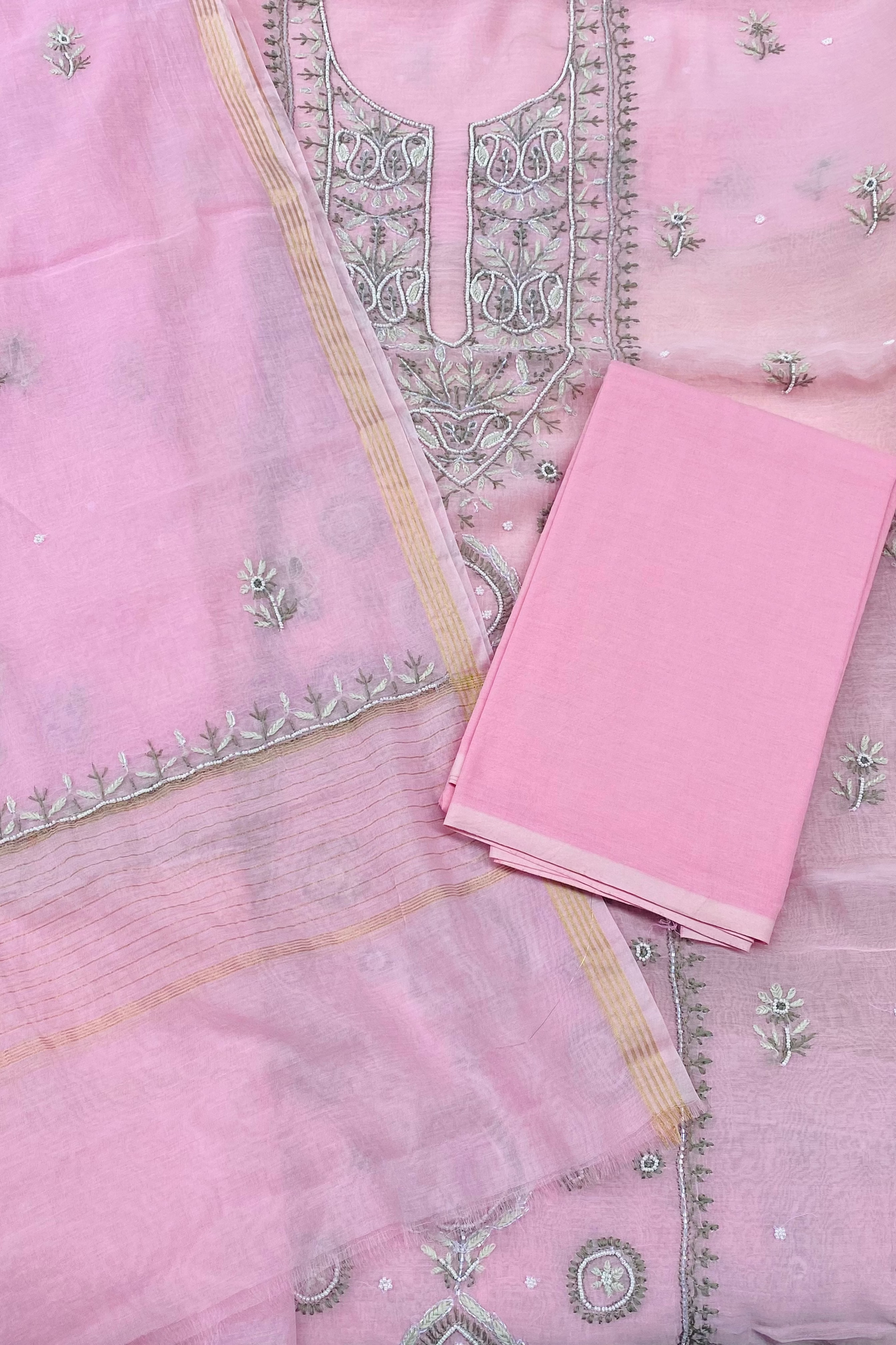 Noor-e-Bahar – Pink Mul Chanderi Chikankari Suit