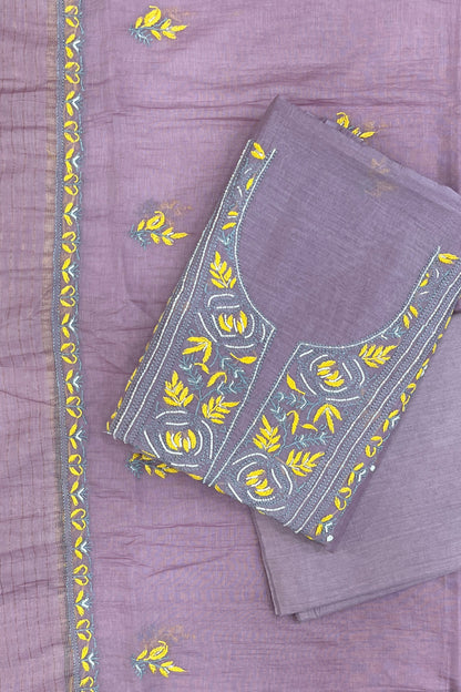 Noor-e-Mulmul | Dusty Mauve Mul Chanderi Chikankari Unstitched Suit