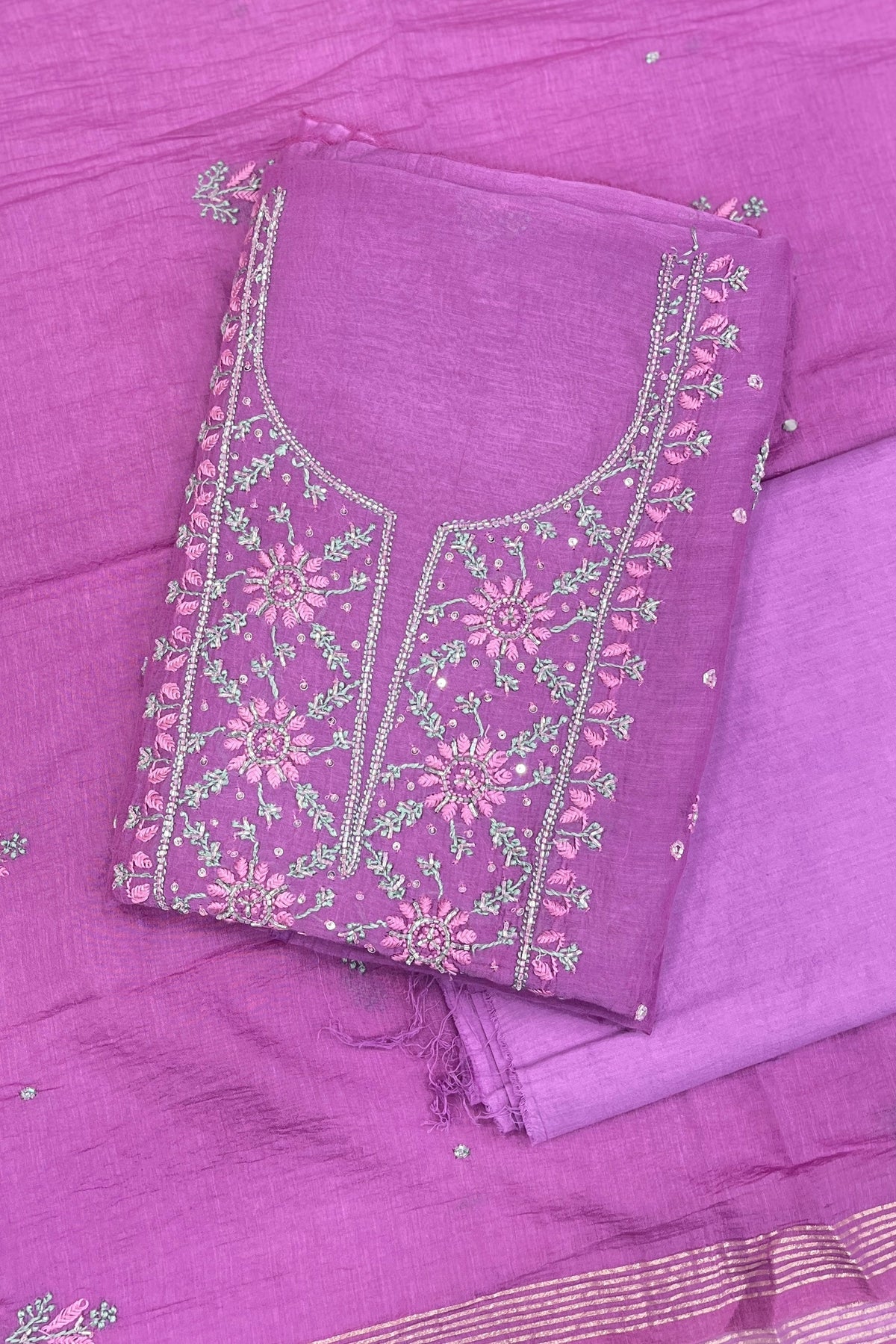 Noor-e-Mulmul Lilac Chikankari Unstiched Set
