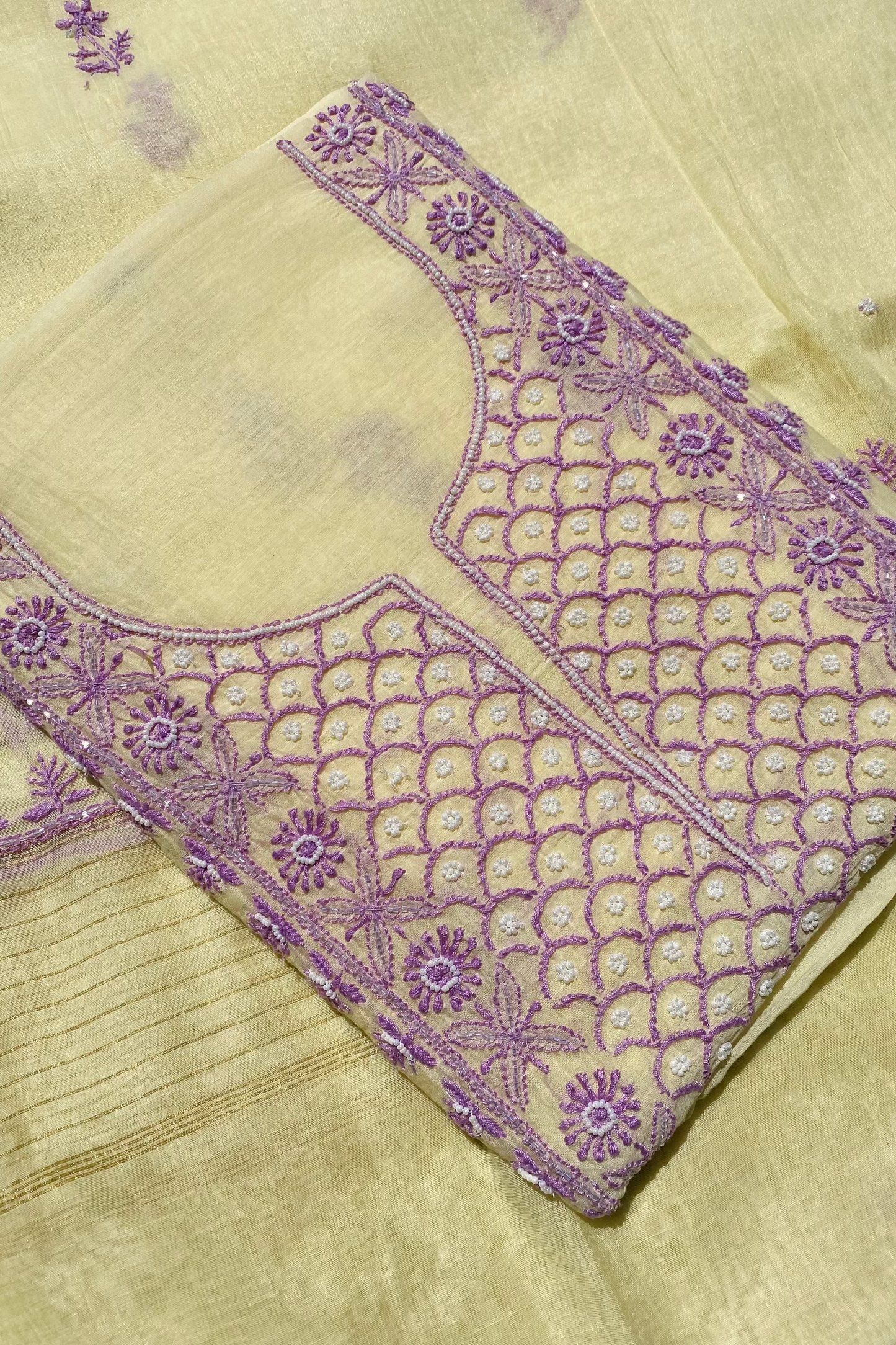 Noor-e-Mulmul Pale Yellow Chikankari Unstitched Set