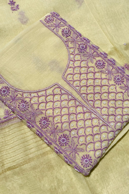 Noor-e-Mulmul Pale Yellow Chikankari Unstitched Set