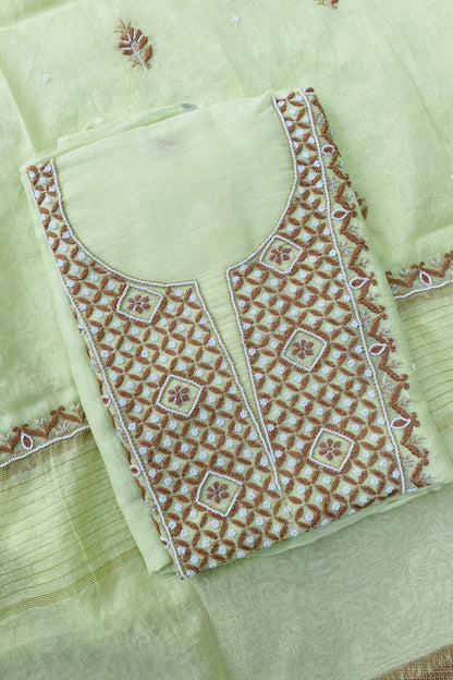 Noor-e-Mulmul Pista Green Chikankari Unstiched Set